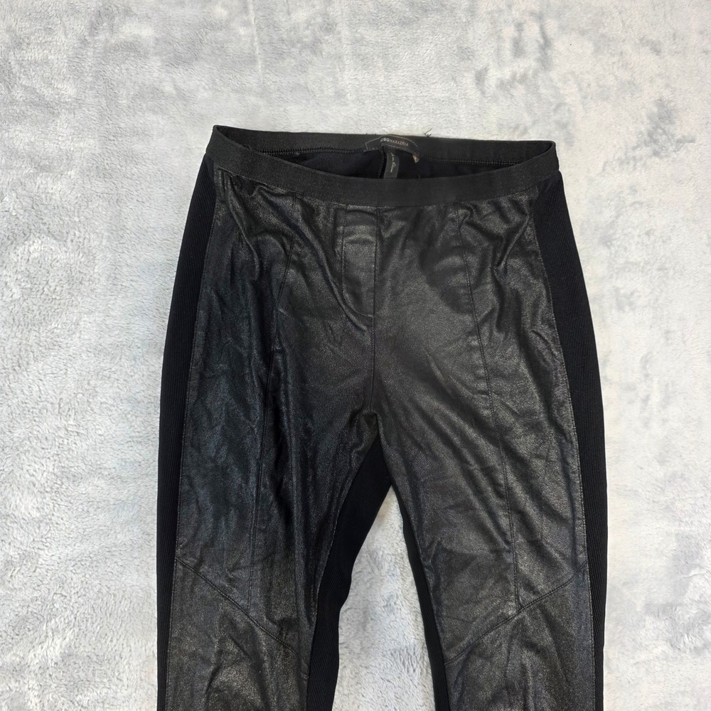 BCBGMAXAZRIA‎ Women Small Black Leggings Faux Leather Ribbed Panel Moto - Picture 2 of 10